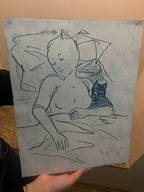 ,,śpiąca kobieta z kotem” obraz