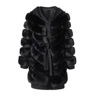 Płaszcz wełniany wełna z futrem z lisa z kapturem podszewką CHESNUT r. S