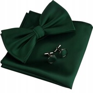 Zestaw na studniówkę Muszka Poszetka Spinki Mankietów zielony ciemnozielony