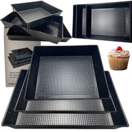 ZESTAW 3x FORMA DO PIECZENIA TORTOWNICA BLACHA PROSTOKĄTNA STAL NIERDZEWNA