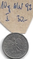 PL 1992 10 gr M-Mn 1992. Jak na skanie .Stan BDB.