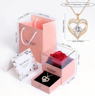 PREZENT IDEALNY Wieczna Róża w Szkle Prezent na Dzień kobiet z Naszyjnikiem