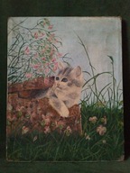 Kotek - stary obraz olejny malowany na płótnie