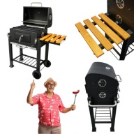 GRILL WĘGLOWY DUŻY OGRODOWY ŻELIWNY RUSZT Z POKRYWA TERMOMETR 36cm x 55 cm