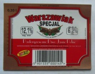 ETYKIETA PIWO JASNE PEŁNE WARSZAWIAK SPECJAL BROWAR KONSTANCIN