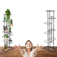 KWIETNIK METALOWY STOJĄCY LOFT REGAŁ NA KWIATY 9 PÓŁEK WYSOKI 143CM CZARNY