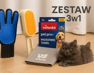 ZESTAW 3w1 DLA PSA I KOTA – RĘKAWICA, SZCZOTKA, RĘCZNIK VILEDA PET PRO