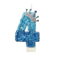 Świeczka Cyfra 4 z Koroną NIEBIESKA na tort urodzinowy