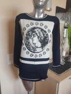 SWETER granat biel wzór UNI ok S/M 36/38