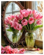 OBRAZ DIAMENTOWY DUŻY Z DIAMENCIKAMI OKRĄGŁYMI KWIAT KWIATY Z KWIATAMI