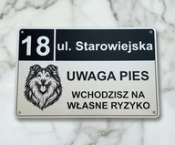 Tabliczka Grawerowana numer domu, ulica, obiekt monitorowany 2w1 Uwaga pies