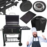 GRILL OGRODOWY WĘGLOWY DUŻY ANGULAR RUSZT ŻELIWNY + PŁYTA ŻELIWNA POKROWIEC