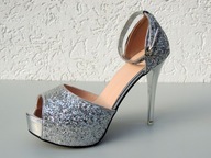 Srebrne brokatowe sandały roz 40/41