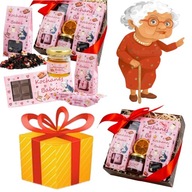 KOSZ PREZENTOWY NA DZIEŃ BABCI - CZEKOLADA, KRÓWKI, HERBATA, MIÓD