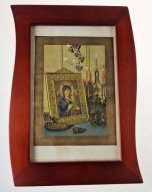 stary obrazek Matka Boska złocona w nowych drewnianych ramkach 13x18,5 cm