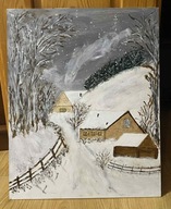 Zimowy pejzaż rękodzieło -zima z kolorowym akcentem