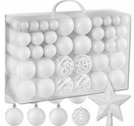 BOMBKI CHOINKOWE ZESTAW 15 cm BOMBKI NA CHOINKĘ Z GWIAZDĄ 100 szt. BIAŁE