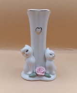 Kotki dwa - serduszkowy wazonik - bardzo ładny z porcelany 12 cm