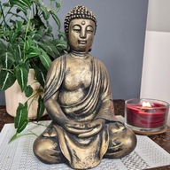 Duży Medytujący Budda 37 cm Figurka z Betonu w Złotym Wykończeniu do -30C