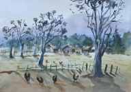 pejzaż na wsi Akwarela Sabina Salamon 25x35