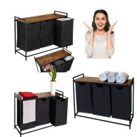 KOSZ WOLNOSTOJĄCY Z PÓŁKĄ NA PRANIE BIELIZNE DUŻY 3 PRZEGRODY CZARNY 160L