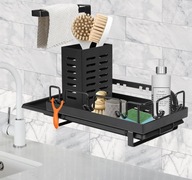 Organizer do zlewu kuchennego na gąbki płyny z tacką ociekową Metal Czarny