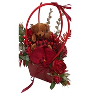 Flowerbox Miś Kwiaty sztuczne prezent urodziny rocznica ślub walentynki