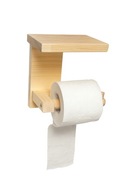 Drewniany uchwyt na papier toaletowy z półką – naturalne drewno
