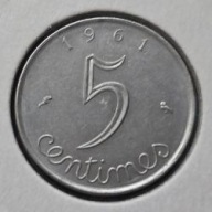 *FRANCJA [0786] *5 centymów 1961 *5 centimes, Piąta Republika Rośliny Kłosy