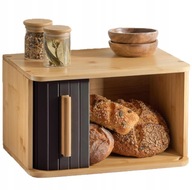 CHLEBAK BAMBUSOWY MAŁY Z PRZESUWANYMI DRZWICZKAMI 33X23CM CZARNY PRZESUWANY