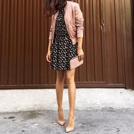 34 XS 36 S Zara czarna różowy wzór mini sukienka oversize babydoll