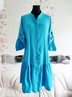 SUKIENKA BŁĘKITNA KOSZULOWA GUZIKI SZMIZJERKA MIDI vintage retro baby blue