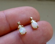 ZŁOTE KOLCZYKI Z NATURALNYMI OPALAMI I BRYLANTAMI