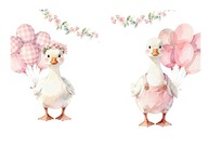 Zestaw 2 PLAKTY UROCZE KACZUSZKI DO POKOJU DZIECIĘCEGO RÓŻOWE DZIEWCZYNKA