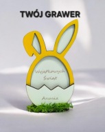 Jajko na gotówkę, prezent na Wielkanoc, grawer, imię, zając stojący, mech