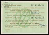 BNU - PRL Czek Podróżniczy NBP # RUMUNIA 36000 złotych seria RA nr 0397438