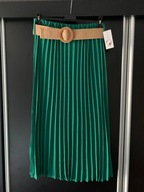 Spódnica plisowana, zielona, pasek parciany gumowy, włoska