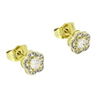 86826 Kolczyki stal chirurgiczna 316L pozłacane 14k kwiatki z cyrkoniami
