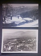 BIERUTOWICE Widok na Śnieżkę 1957 , zestaw 2 pocztówek