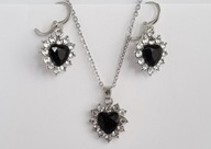 WISIOREK Z KOLCZYKAMI SERCA Z CZARNEGO KRYSZTAŁU CYRKONIE