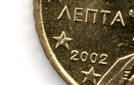 Grecja. 50 eurocent z2002 roku z woreczka startowego w gwiazdce z literka F