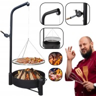 DUŻY GRILL OGRODOWY ŻURAW NA WYSIĘGNIKU RUSZT NIERDZEWNY PALENISKO TRÓJNÓG