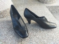 CLARKS 41,5/8 wygodne czarne botki na słupku skóra