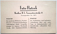 Bytom Beuthen wizytówka zakładu fotograficznego Foto Flatzek