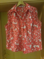 Bluzka 42 INFINITY czerwona w bladoróżowe kwiaty taliowana