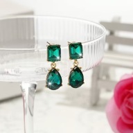 KOLCZYKI DŁUGIE WISZĄCE DIAMENTY vintage cyrkonia zielone klasyka