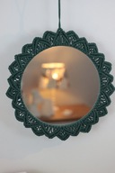 Lustro fi 30cm, makramowe, ozdobne, rękodzieło, oplot - butelkowa zieleń