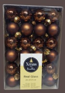 Zestaw bombek choinkowych 24 x 2,5cm szklane BRĄZOWE