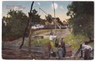 Krajobraz wiejski chaty studnia żuraw chłopi 1917r. FELDPOST 080E