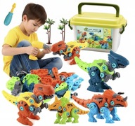 DINOZAURY DO SKRĘCANIA ROZKRĘCANIA Z WKRĘTARKĄ ZESTAW 4 FIGURKI KUFEREK